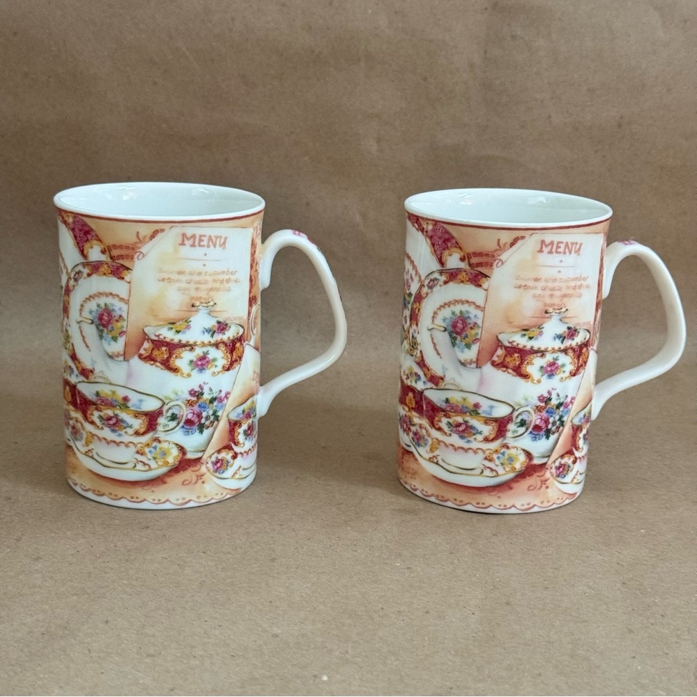 Set of 2 2002 Royal Albert Lady Carlyle Rococo Revival Floral Teacup. 11 fl oz.